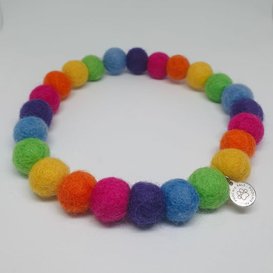 Rainbow Pom Pom Dog Collar Necklace