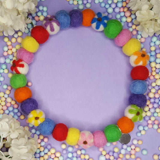 Rainbow Flower Pom Pom Collar