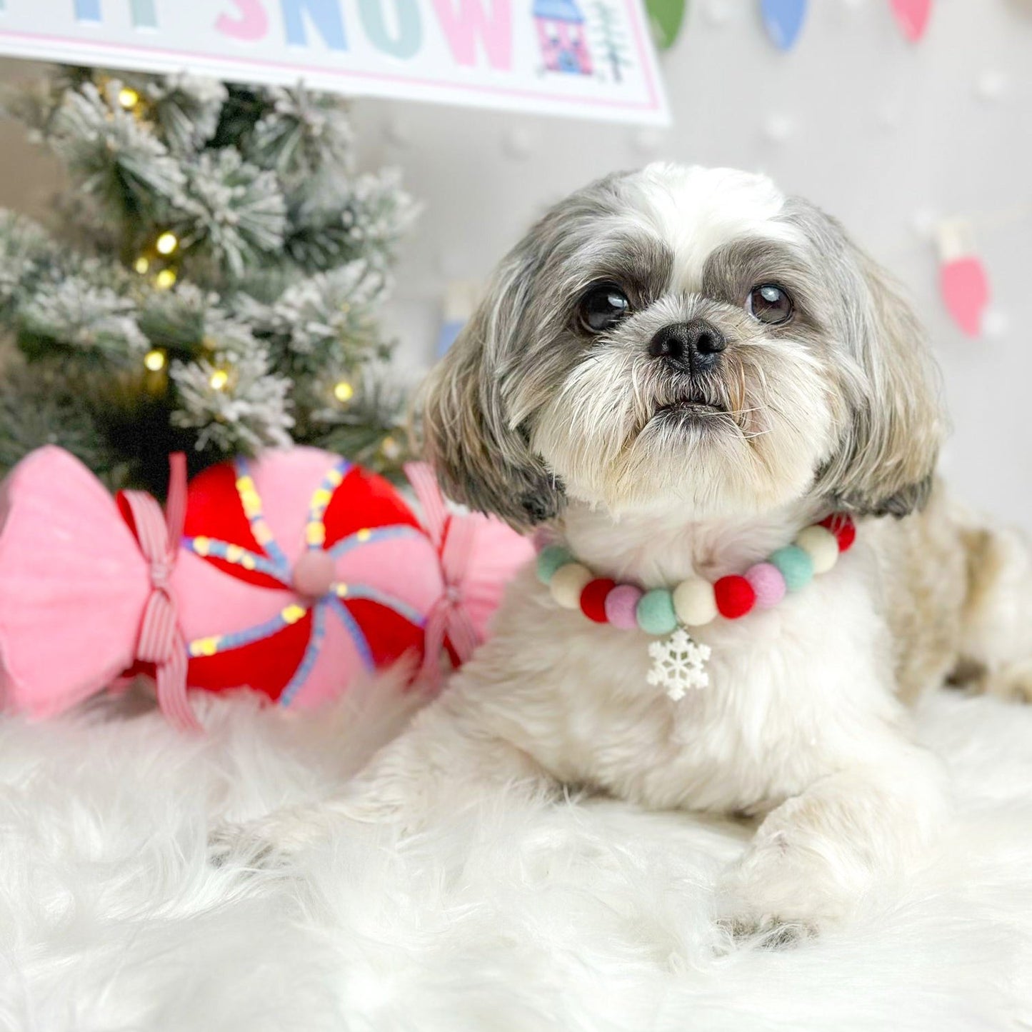 Candy Cane Kisses Christmas Pom Pom Collar