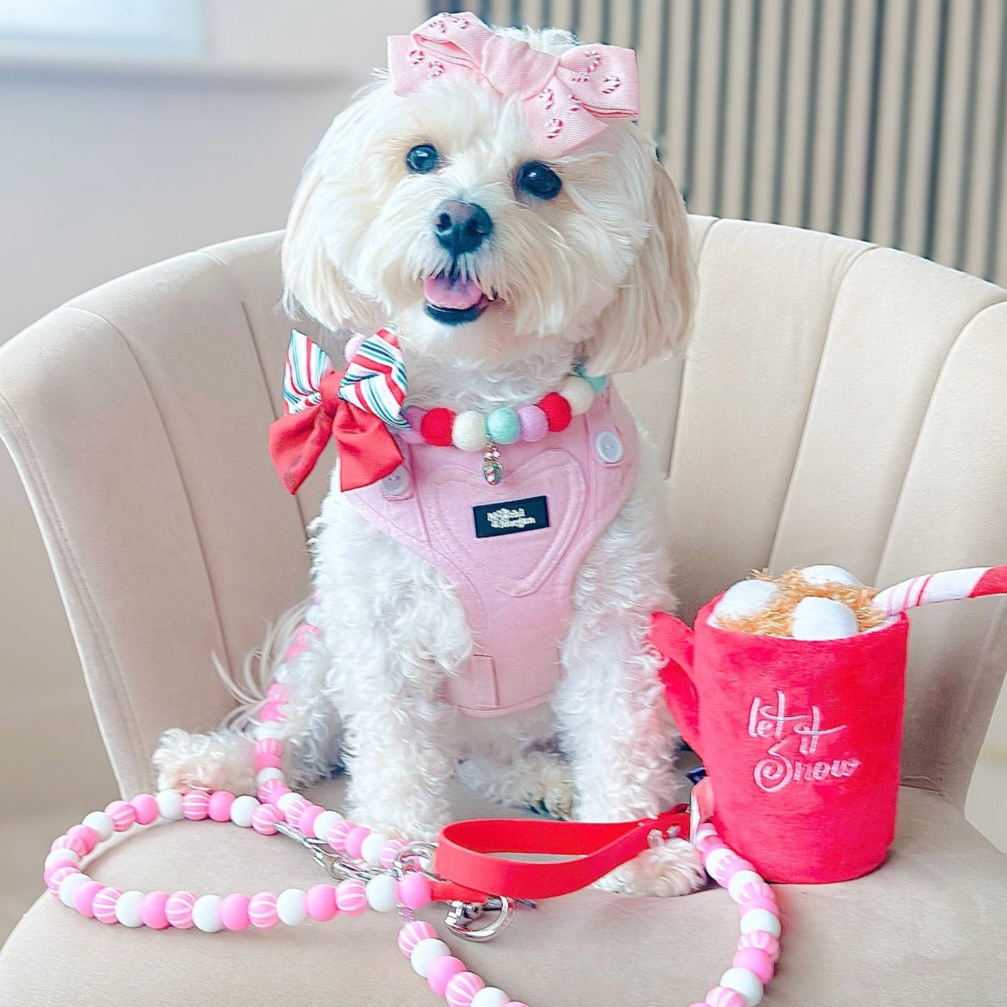 Candy Cane Kisses Christmas Pom Pom Collar