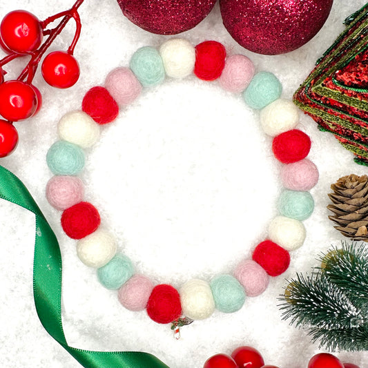 Candy Cane Kisses Christmas Pom Pom Collar