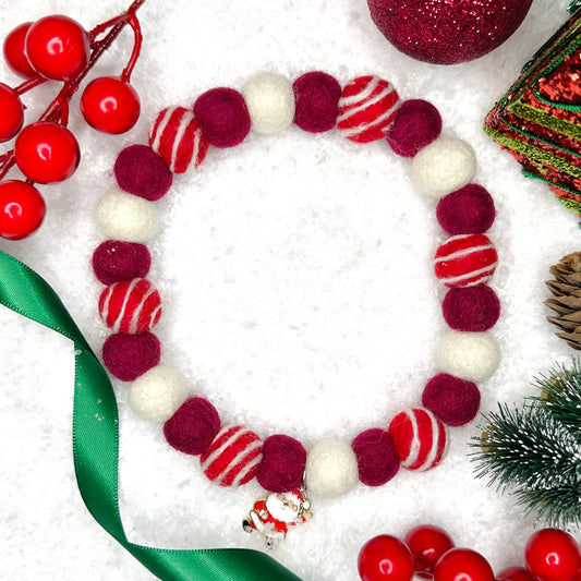 Candy Cane Christmas Pom Pom Collar