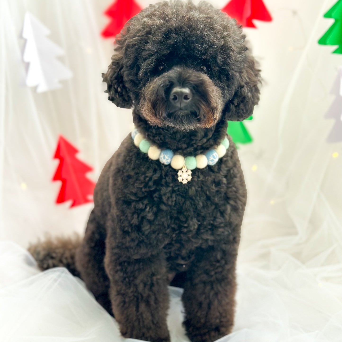 Snowflake Christmas Pom Pom Collar