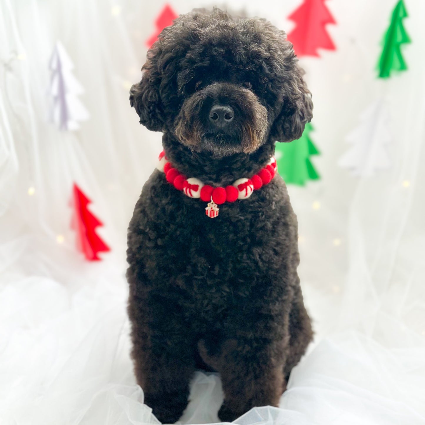 Christmas Bow Christmas Pom Pom Collar