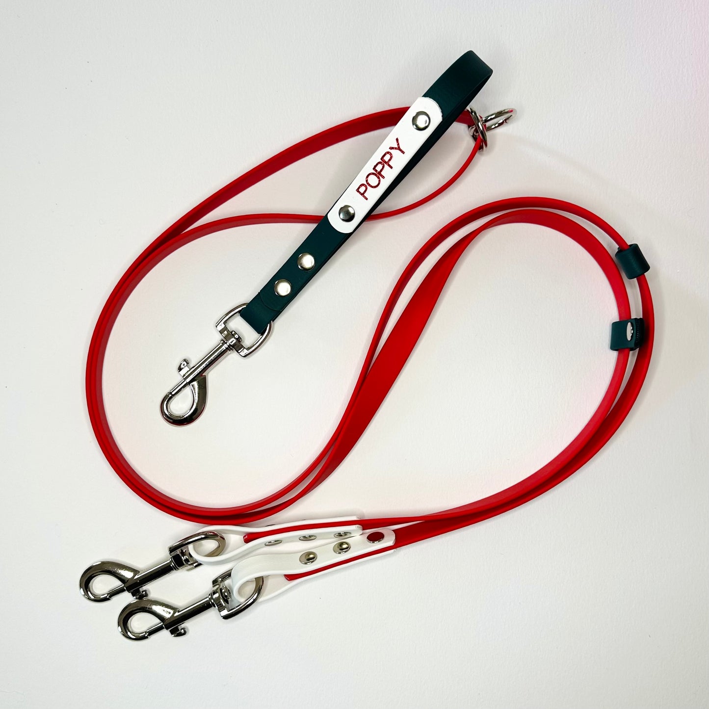 Biothane dog lead adjustable multiway cross body, round waist or splitter lead. Customisable dog lead