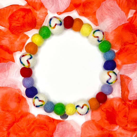 Rainbow Love Valentine Pom Pom Collar