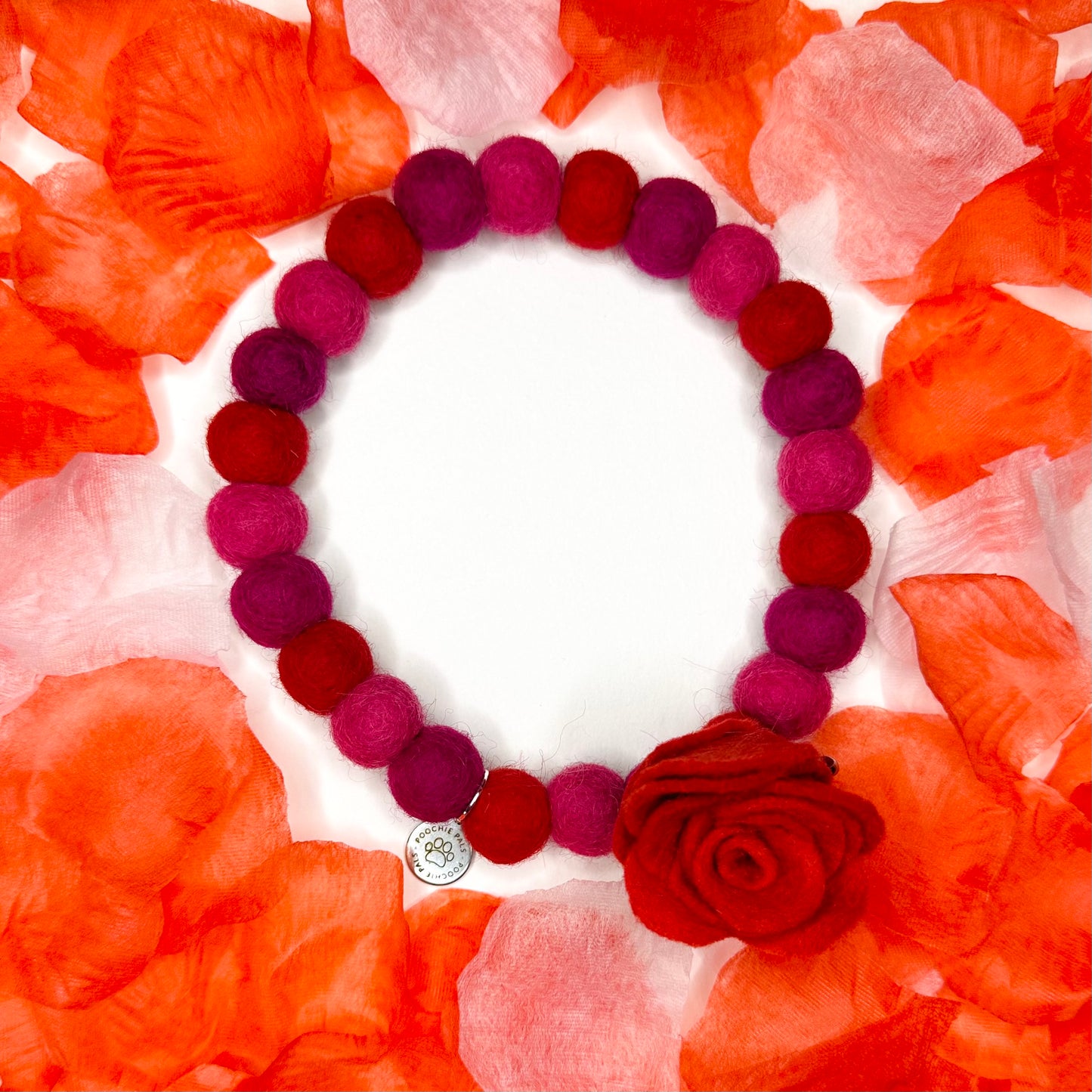 Red Rose Pom Pom Collar