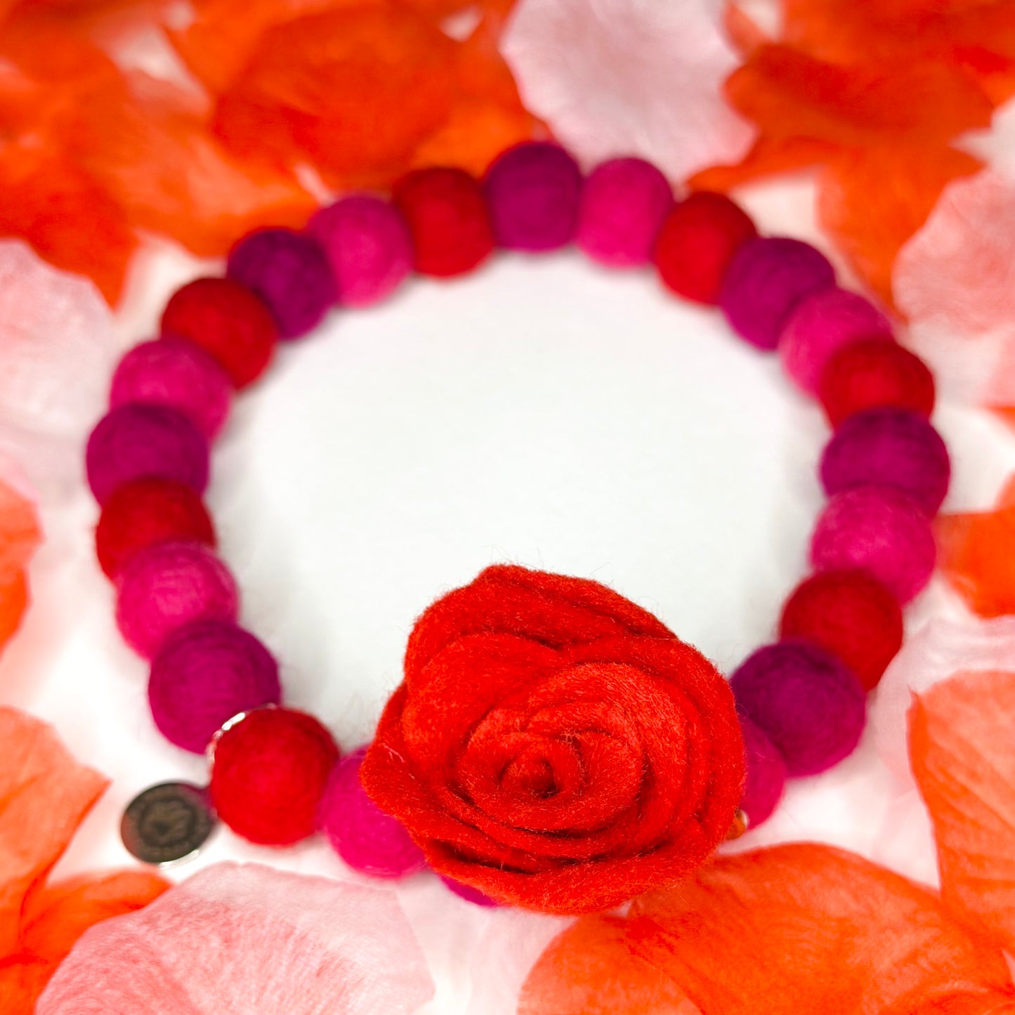 Red Rose Pom Pom Collar