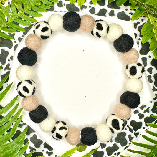 Cow Print Pom Pom Collar