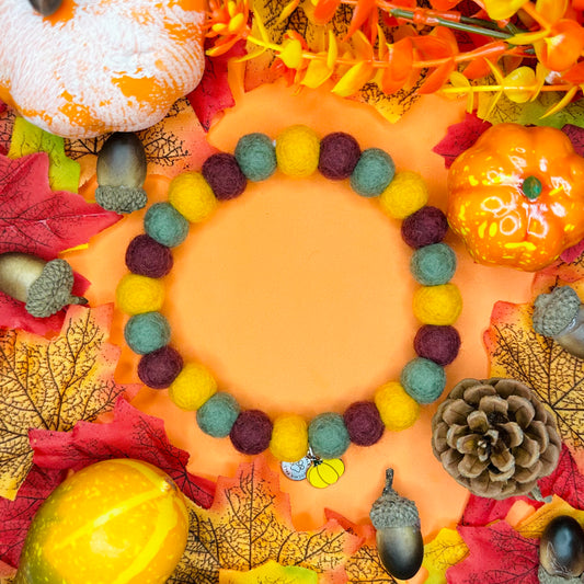 Pumpkin Spice Autumn Pom Pom Collar