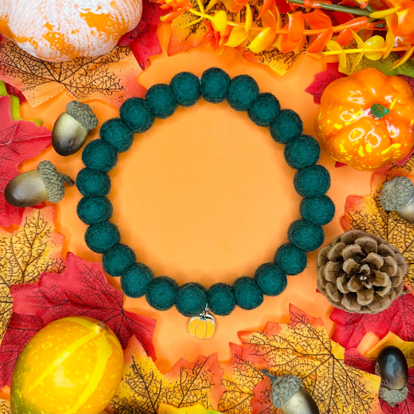 Emerald Autumn Pom Pom Collar