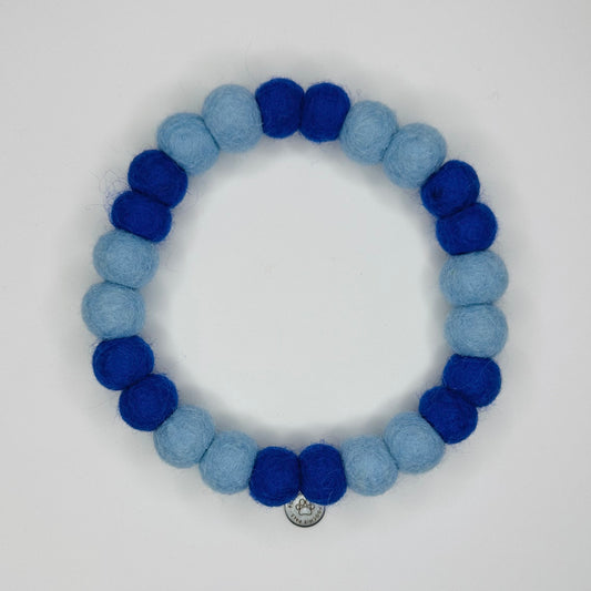 Double Blue Block Duo Pom Pom Collar